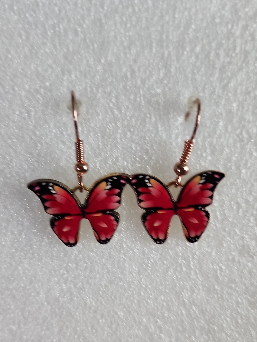 Hand Crafted Pink-Red Butterfly Drop Earrings